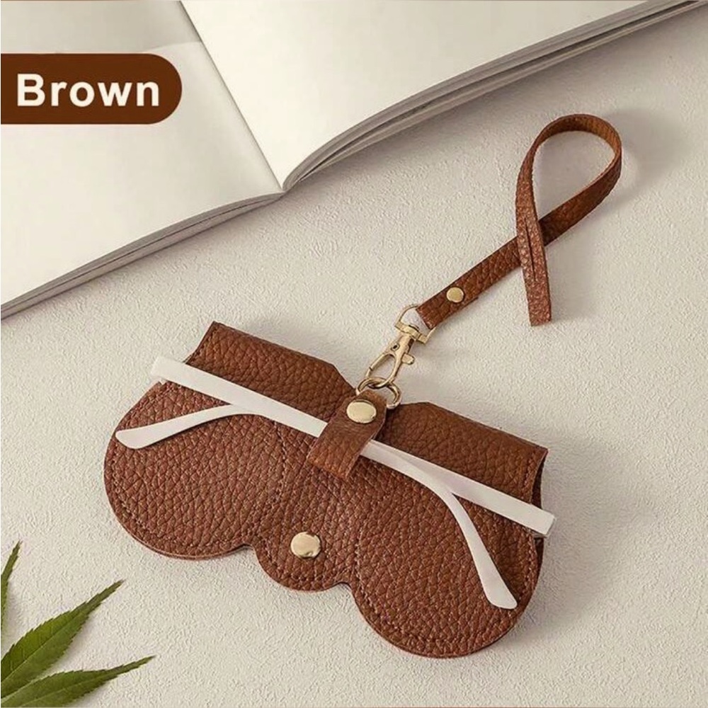 Litchi Brown Embossed Leather Sunglasses Case NEW 🏷️